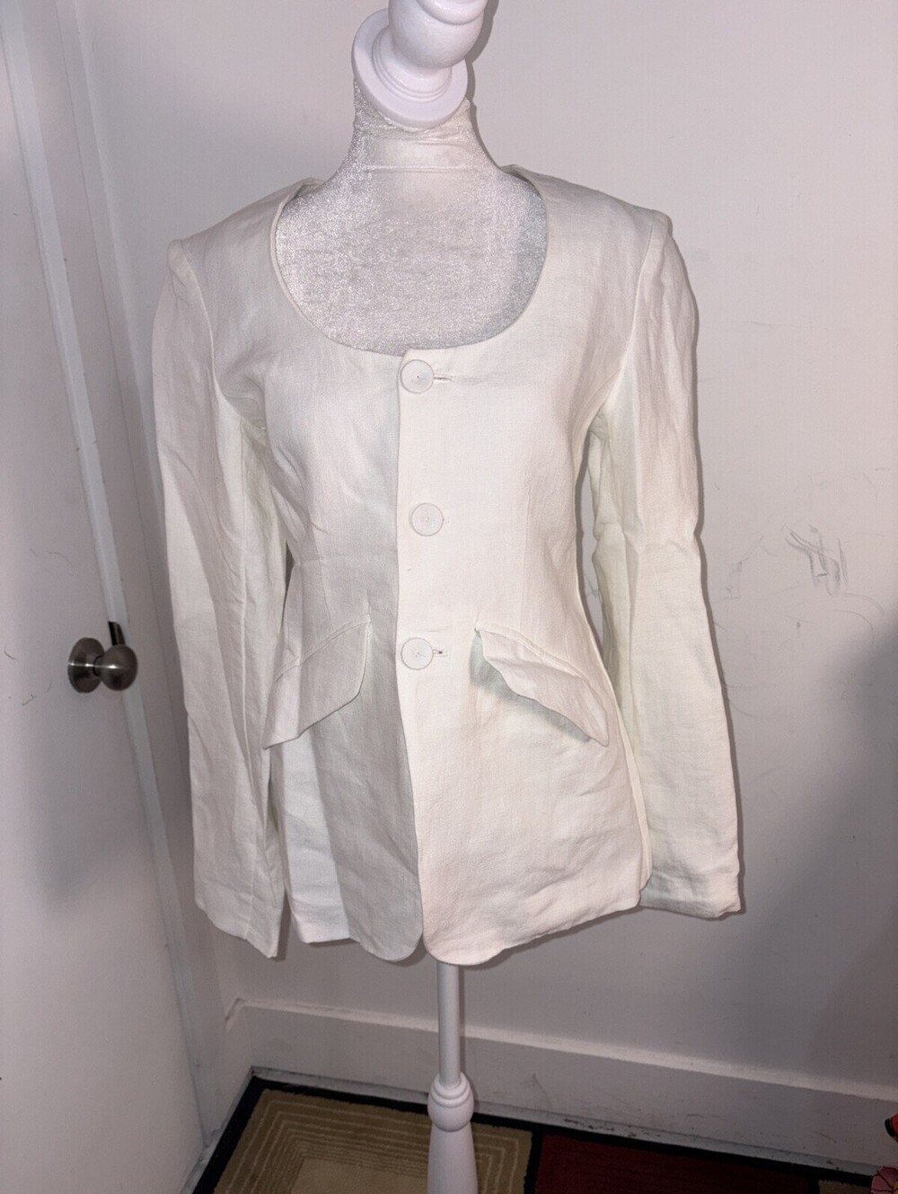 Olivaceous Paola Slim Blazer NWT S Linen Lined In Cotton Button Pockets White